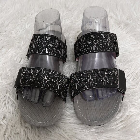 JBU SPORT Wildflower SLIDES Charcoal SANDALS SHOES FLATS Vegan Leather Size 9M - Picture 1 of 9